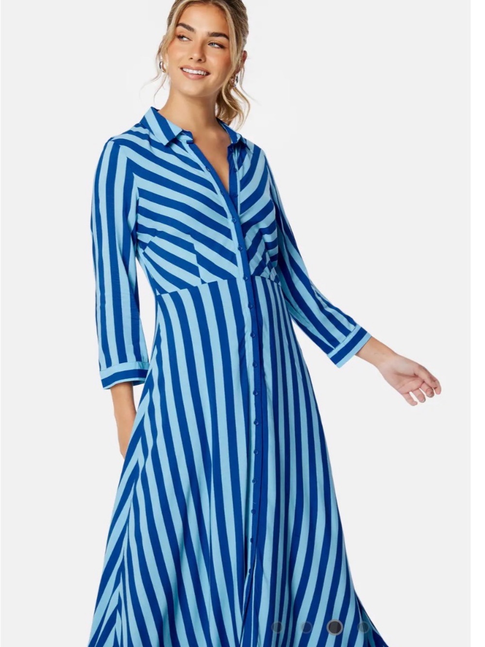 YAS Blue Striped Maxi Shirt Dress - Picture 2 of 9